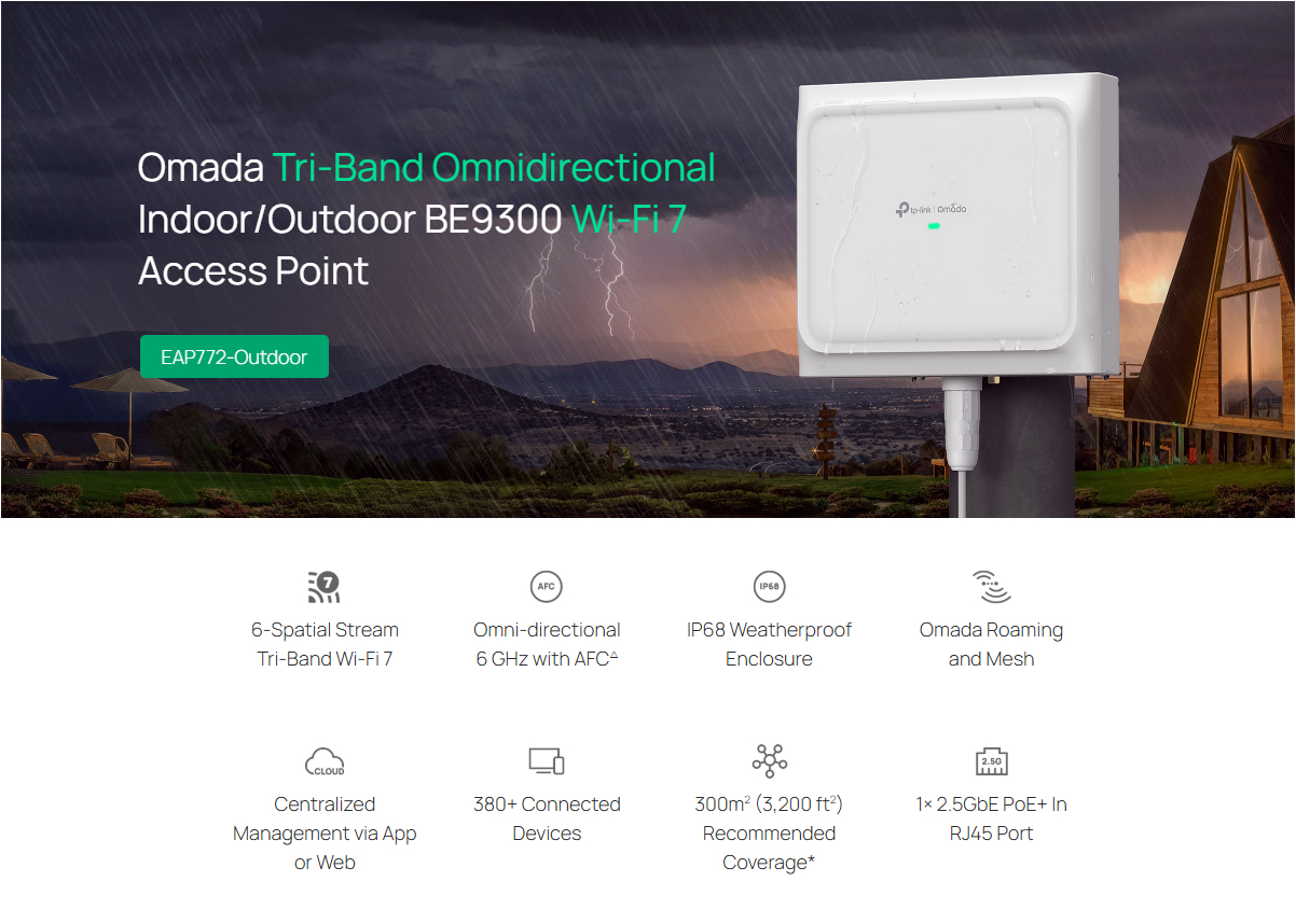 EAP772-Outdoor – BE9300 Indoor/Outdoor Tri-Band WiFi 7 Access Point